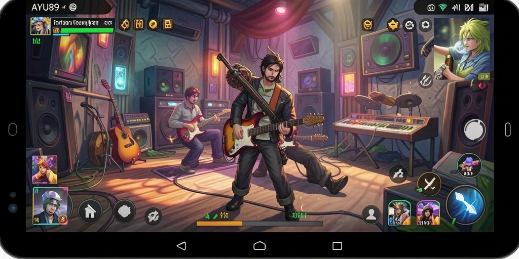 Tampilan menarik saat bermain game musik AYU89 yang penuh warna.