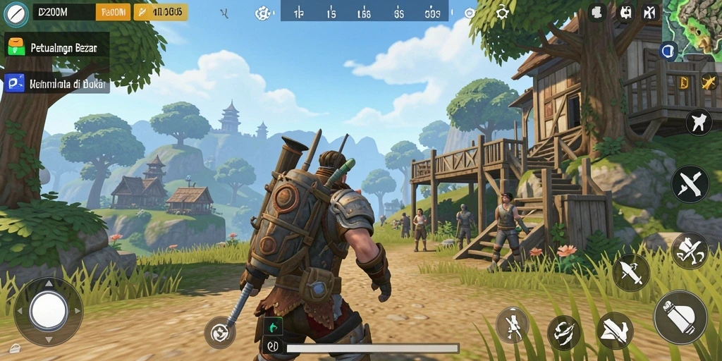 Screenshot gameplay yang menunjukkan dunia terbuka D200M yang luas dan dinamis.