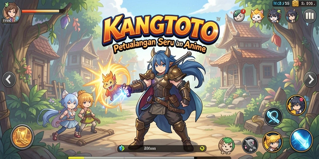 Screenshot KANGTOTO menampilkan karakter anime dalam aksi seru.