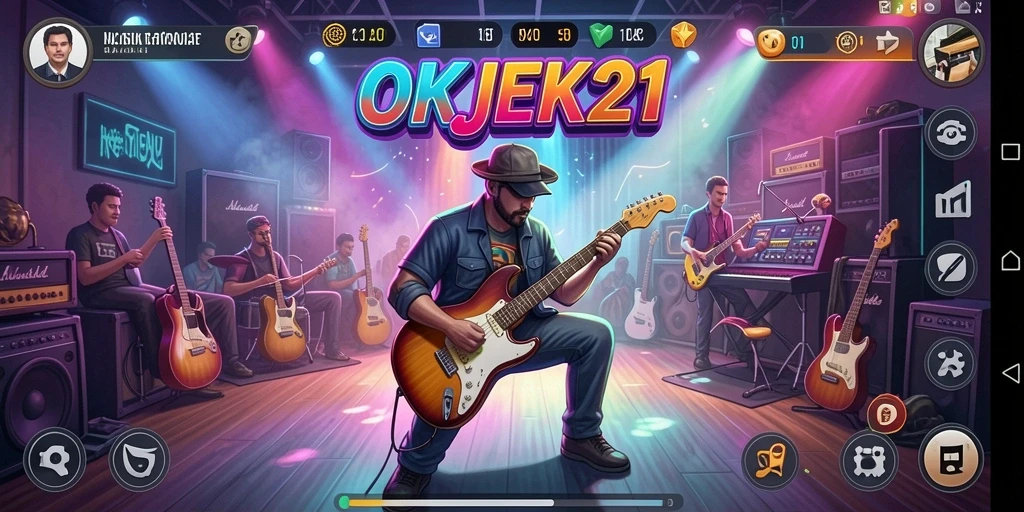 Tangkapan layar gameplay OKJEK21 menampilkan aksi musik yang mendebarkan.