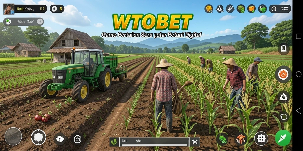 Screenshot gameplay WTOBET menunjukkan aktivitas bertani yang menyenangkan.